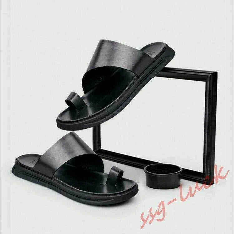 Roman Men's Leather Sandals Clip Ring Toe Shoes Beach Slipper Gladiator