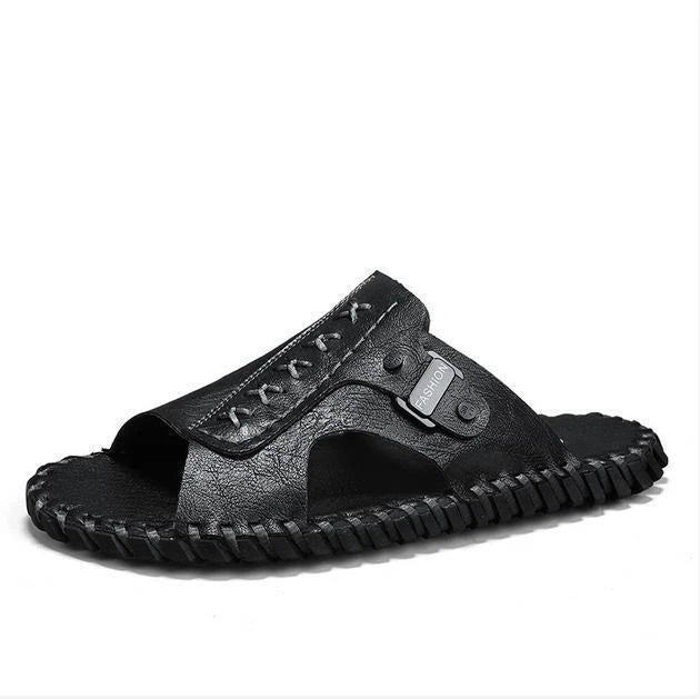 Chic Mens Open Toe Faux Leather Slippers Sandal Casual Beach Outdoor Flat Summer