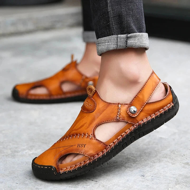 Summer Men's Leather Classic Sandals Slipper Soft Outdoor Beach Rubber Sandals