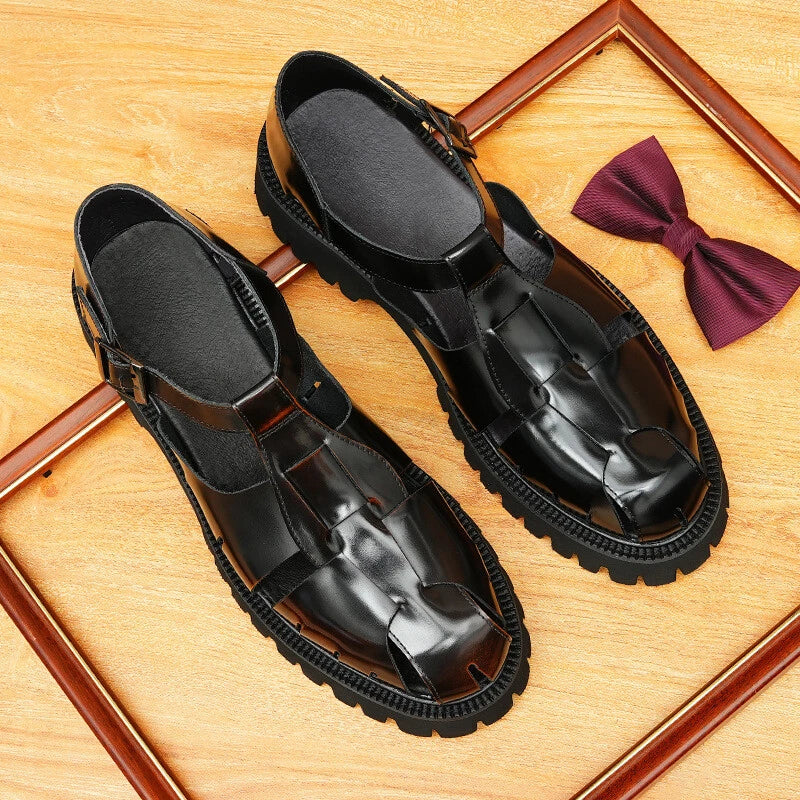 Mens Handmade Real Leather Shoes Summer Business Sandals Woven Roman Shoes Sz