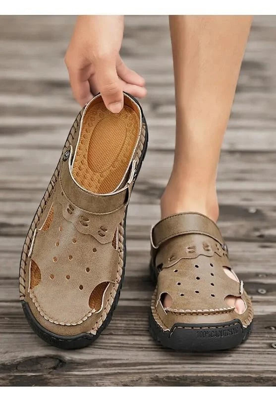 Men's Closed Toe Hollow Out Sandals Beach Casual Faux Leather Slippers Shoes SZ