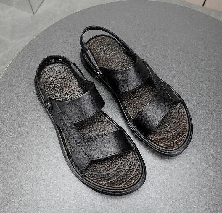Mens Open Toe Faux Leather Hollow Out Beach Outdoor Work Sandals Casual Slippers