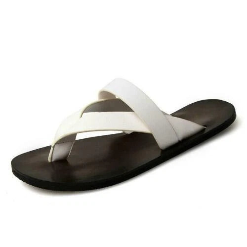 Mens Beach Outdoor Leather Sandals flip flops  Strap Shoes Anti-slip Slippers