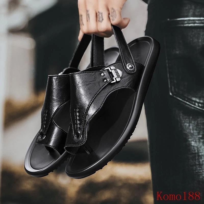 Mens summer Slippers outdoor Beach pu Leather Sandals Beach Casual slipper