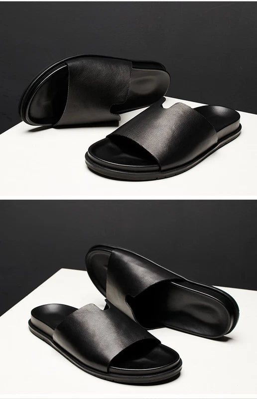 Mens Open Toe Real Leather Sandals Slipper Outdoor Beach Holiday Shoes Summer Sz