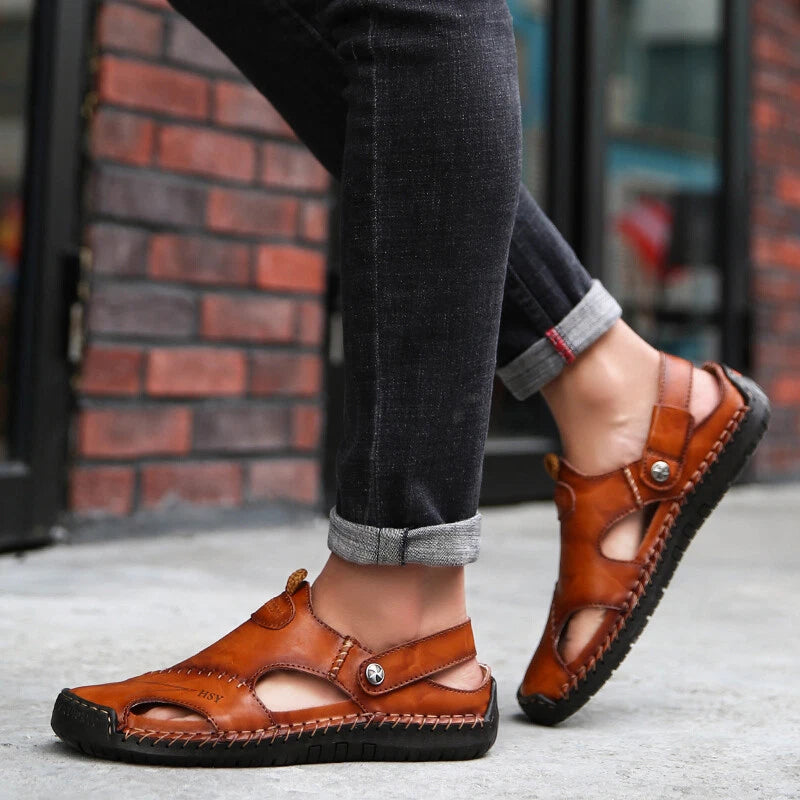 Summer Men's Leather Classic Sandals Slipper Soft Outdoor Beach Rubber Sandals