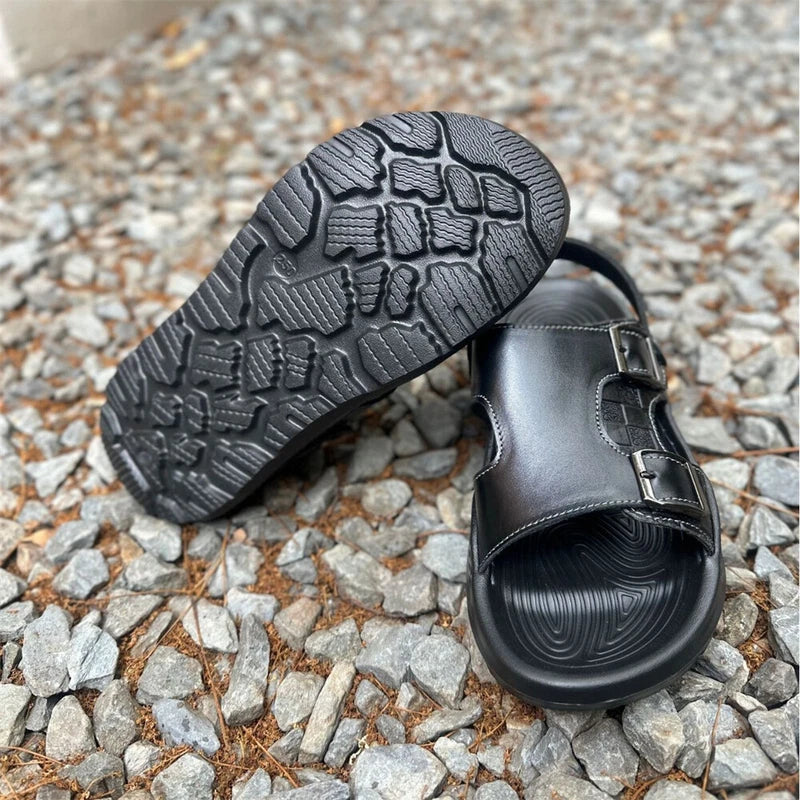 Men's Genuine Leather Open Toe Sandals Slippers Comfort Non-Slip Beach Sandals