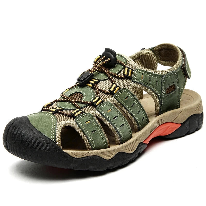 Men's Soft Leather Sandals Summer Lack Up Shoes Outdoor Comfort Beach Slippers