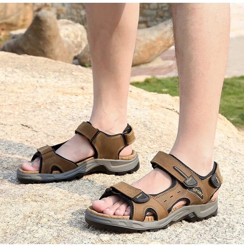 Summer Men's Shoes Soft Breathable Sandals Leather Outdoor Beach Comfy Slippers