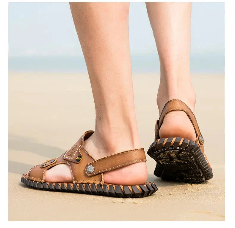 Open Toe Hollow Out Leather Mens Slippers Sandals Beach Holiday Summer Slingback