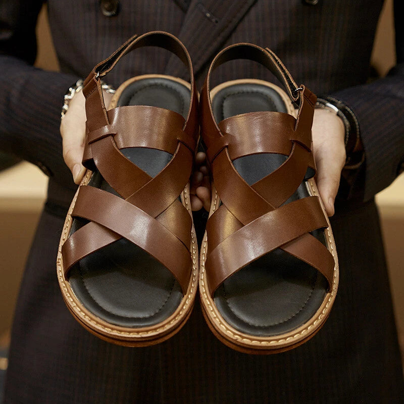 Men's Sandals Casual Beach Cool Slippers Flat Bottom Breathable Roman Sandals