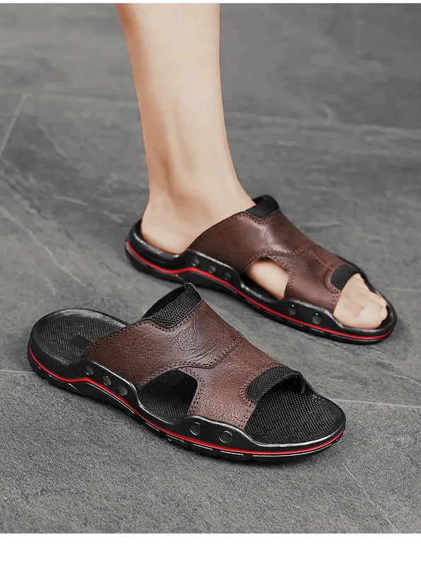 Mens Slippers Sandals Open Toe Fashion PU Leather Beach Holiday Summer Flats New