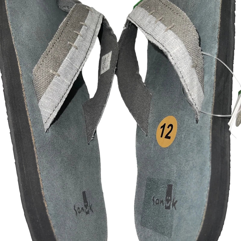 Sanuk Flip Flops Mens Gray Suede Leather Comfort Canvas Sandals Slippers Dr Fray