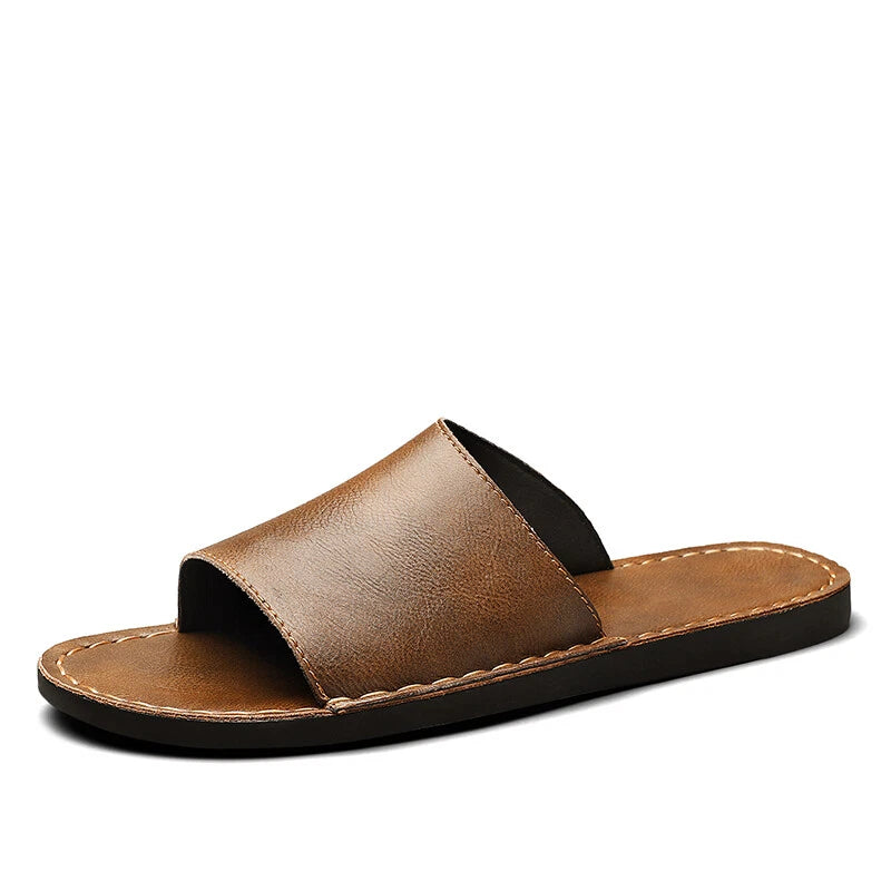 Men Casual Leather Sandals Refreshing Summer Beach Slippers Slides Outdoor Shoes