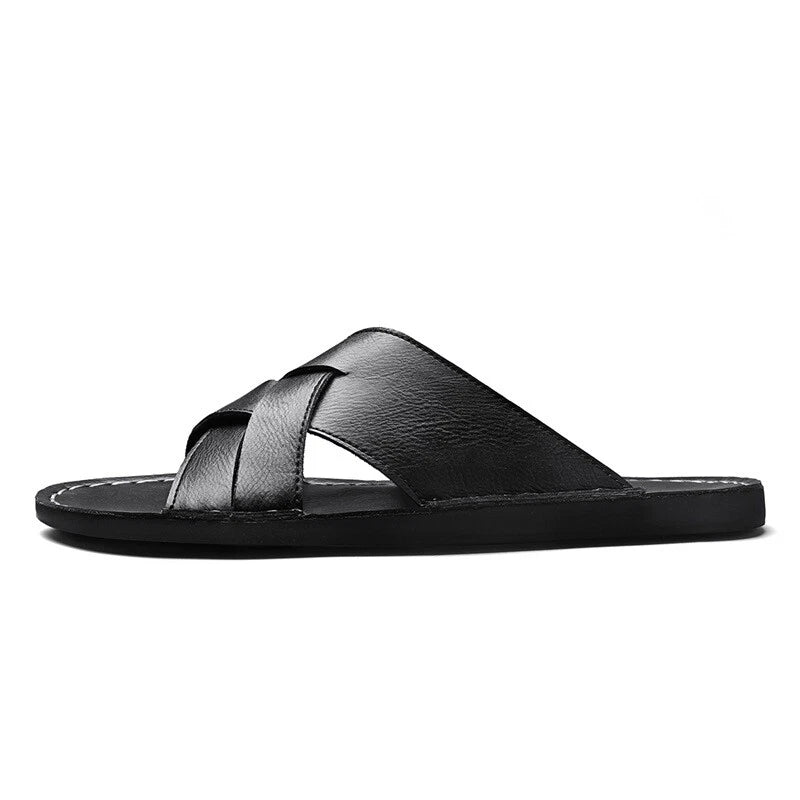 New Mens Casual Leather Sandals Close toe Beach Slippers Slides Outdoor Shoes