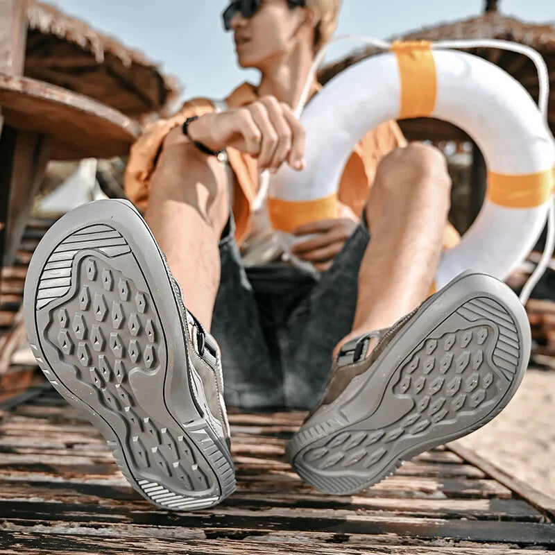 Men Sandals Summer Breathable Mesh Slip On Flats Outdoor Beach Casual Shoes