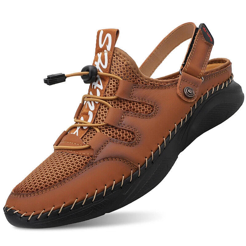 Mens Sandals Leather Mesh Beach Water Slipper Rubber Classic Non-slip