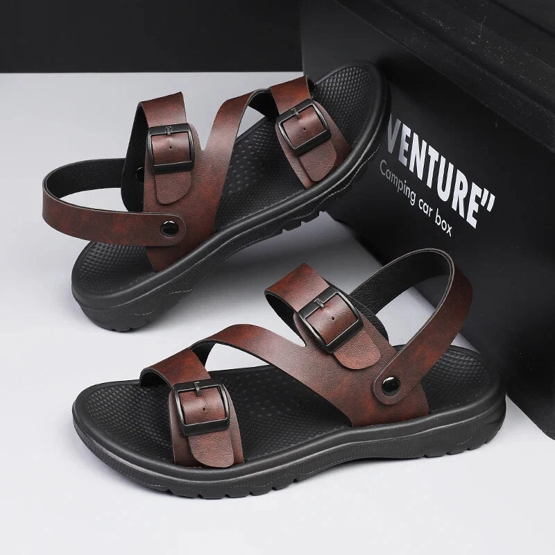 Male Leather Sandals Summer Breathable Slippers Casual Outdoor Flat Beach Shoes