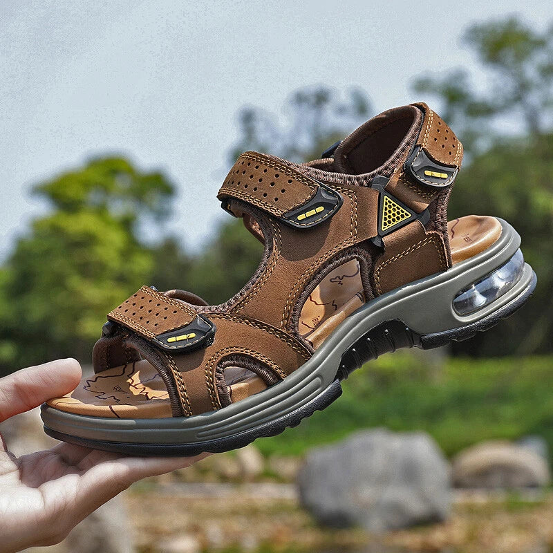 Leather Casual Sandals Slippers Open Toe Men's Breathable Lace Up Beach Outdoor