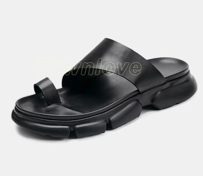 Men's Leather Sandals Shoes Slippers Casual Flip Flops Platform Beach Fashion