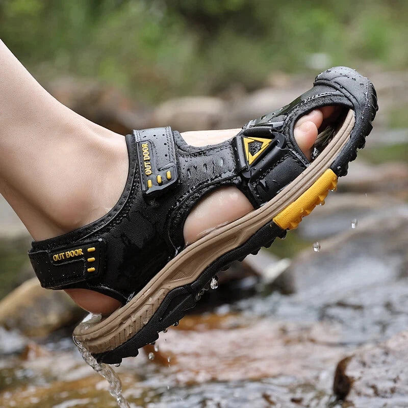 Summer Beach Men's Sandals Leather Outdoor Non-slip Wading Shoes Casual Slippers