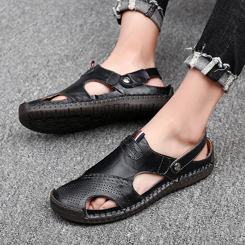 Summer Men's Leather Sandals Water Shoes Casual Fisherman Beach Slippers Driving