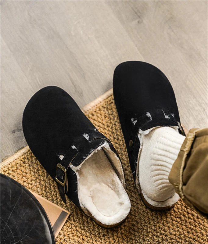 Men's Cork Clog Antislip Sole Warm Slippers Mules Sandals with Adjustable Buckle