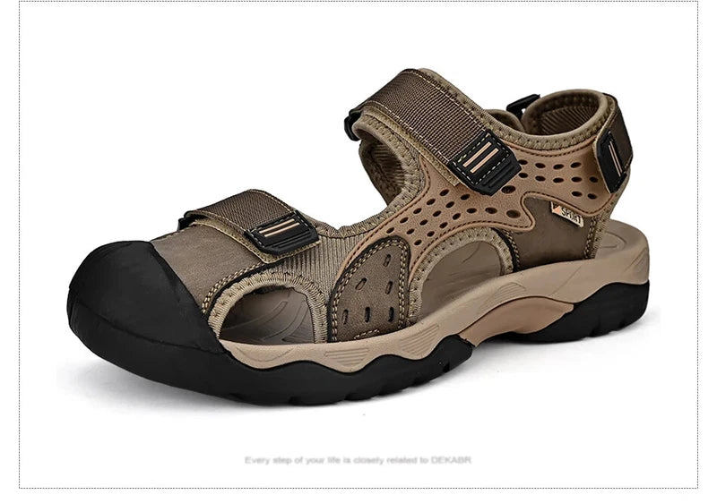 Fashion Casual Men Shoes Genuine Leather Soft Beach Sandals Breathable Slippers