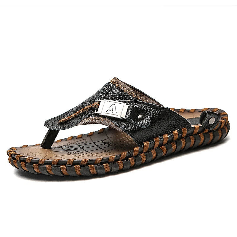 Plus Size Casual Shoes Men's Sandals Slippers Leather Thong Flats Outdoor Beach