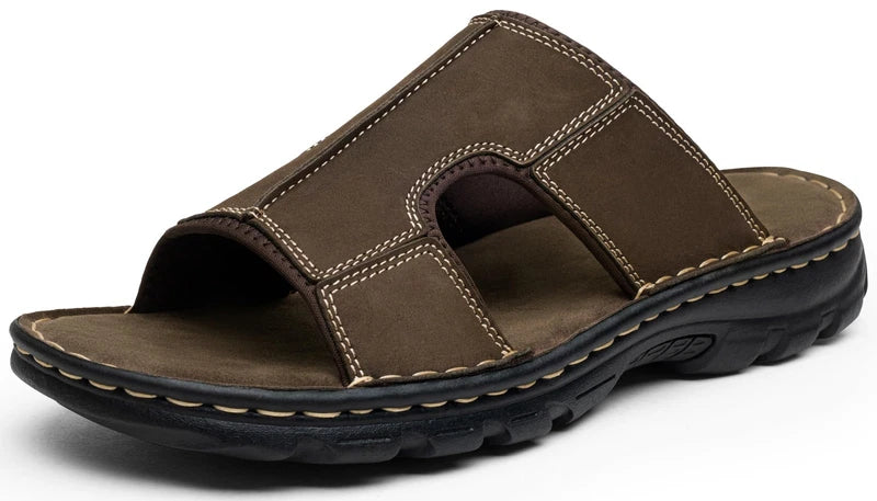 Men's Leather Slip-On Outdoor Beach Slide Sandals Slippers, Comfortable Fit