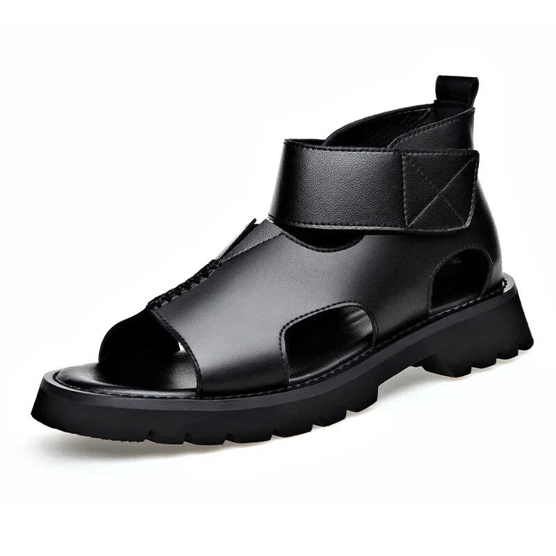 Men Leather Sandals Summer Breathable Roman Beach Shoes Light Soft Sole Slippers