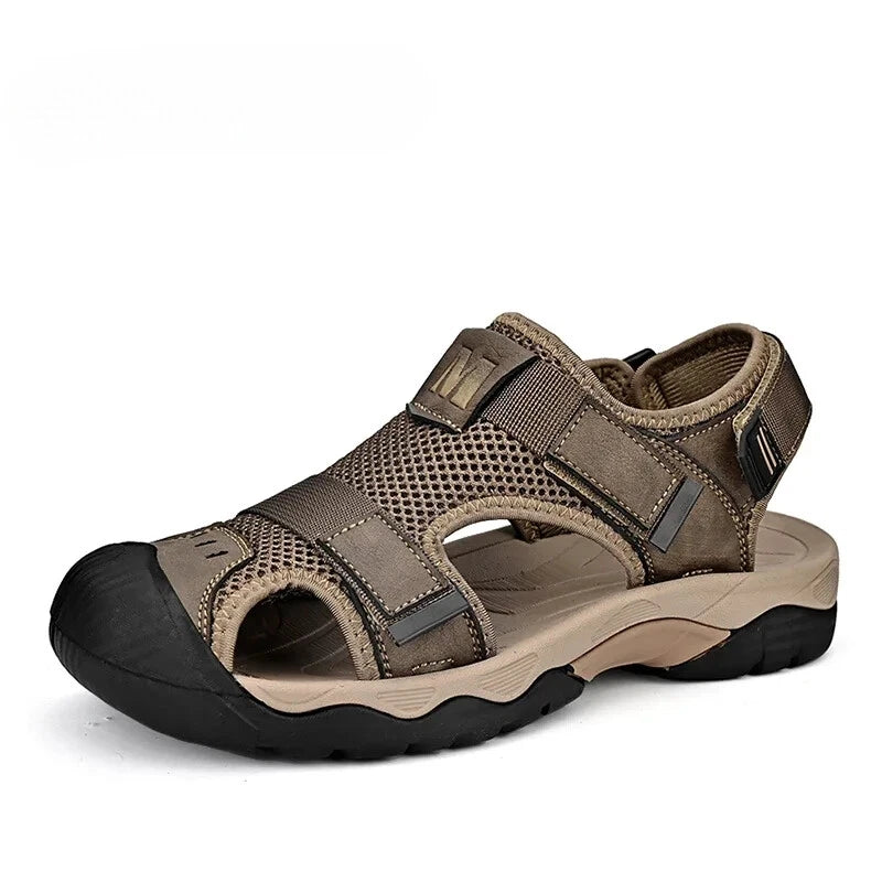 Fashion Casual Men Shoes Genuine Leather Mesh Beach Sandals Breathable Slippers