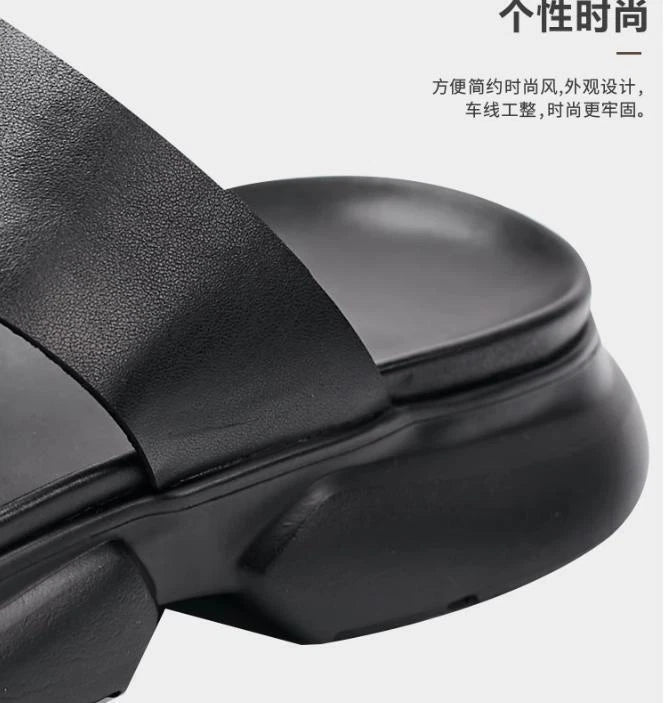 Men's Leather Sandals Shoes Slippers Casual Flip Flops Platform Beach Fashion