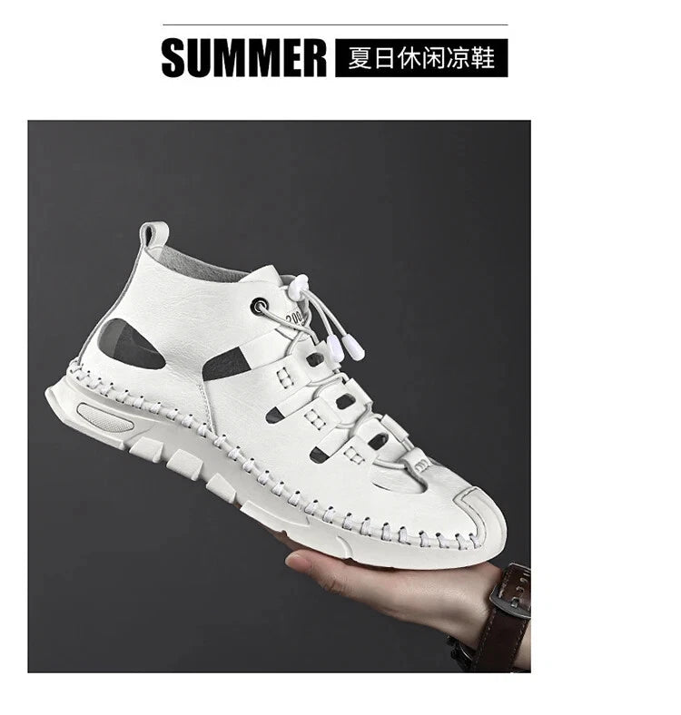 Men High Top Roman Sandals Leather Light Casual Slippers Breathable Beach Shoes