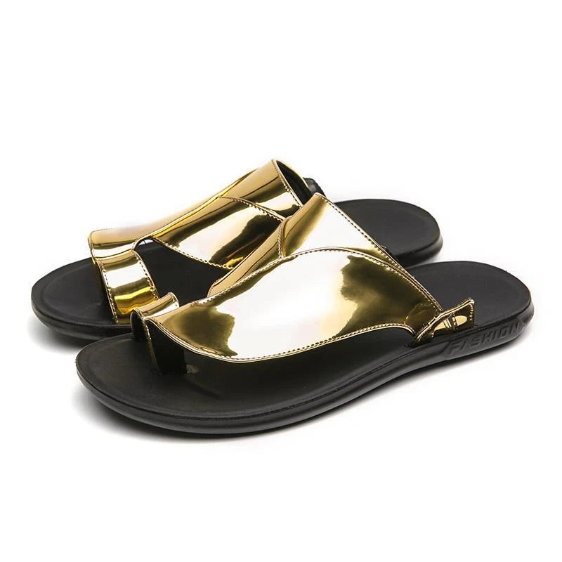 Roman Men's Flats Sandals Open Toe Fashion Summer Gold Slippers Beach Shoes Hot