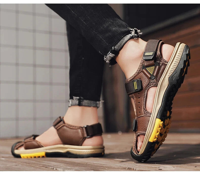 Summer Beach Men's Sandals Leather Outdoor Non-slip Wading Shoes Casual Slippers