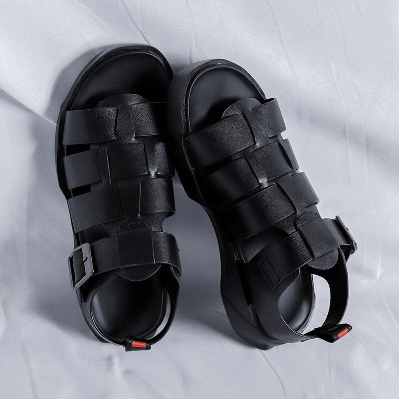 Men's Leather Slippers Slip On Mules Shoes Roman Sandals Outdoor Leisure Beach