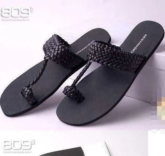 Men's Fashion Summer Chic Weaving Thong Slippers Beach Flip Flops Casual