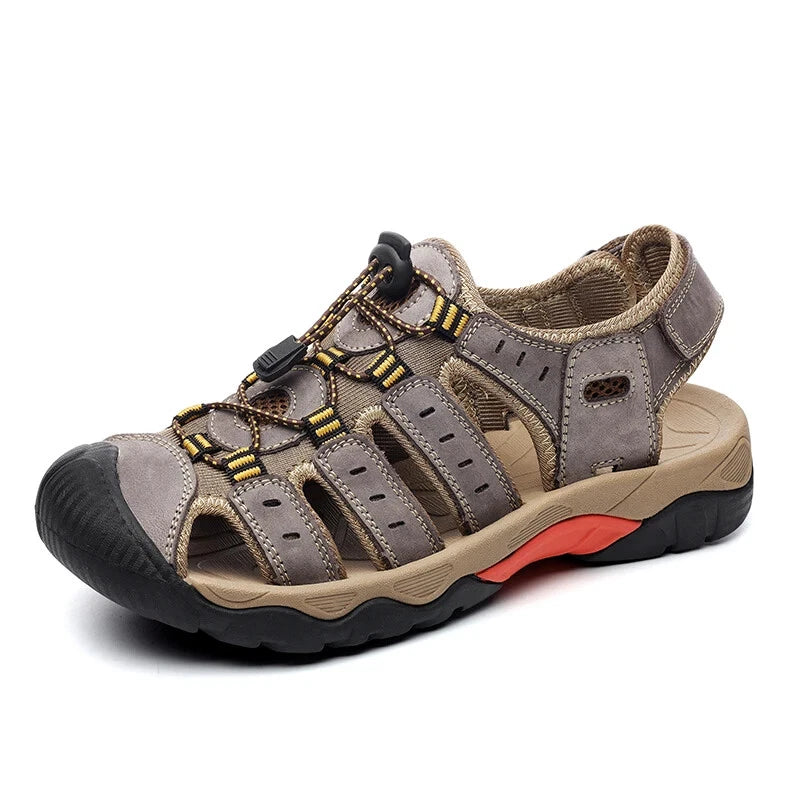 Men's Soft Leather Sandals Summer Lack Up Shoes Outdoor Comfort Beach Slippers