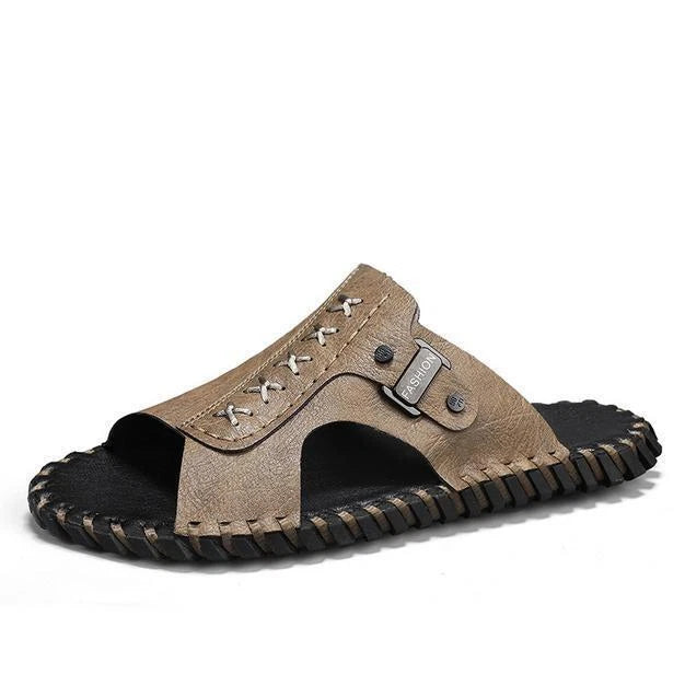 Chic Mens Open Toe Faux Leather Slippers Sandal Casual Beach Outdoor Flat Summer