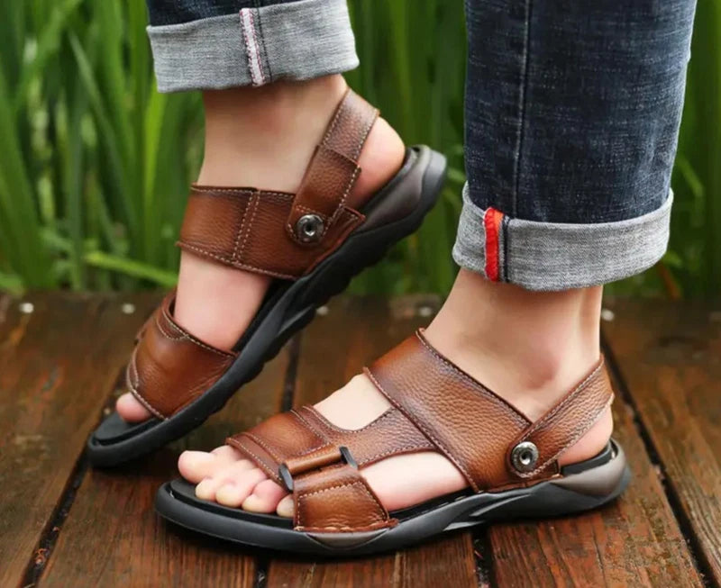 Men's Summer Comfort Retro Casual Sandals Hollow Out Flat Shoes Beach Slippers