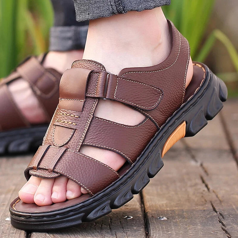 Summer men's Soft Leather Sandals Lightweight Outdoor Comfort Beach Casual Shoes