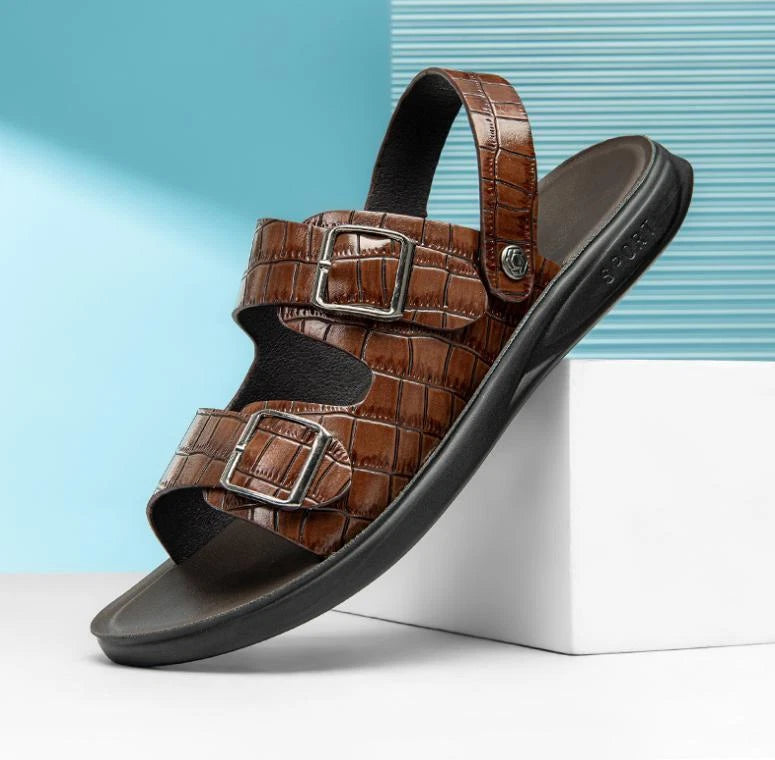 Men Summer Open Toe Crocodile Pattern Sandal Soft Buckle Slipper Beach Pump Shoe