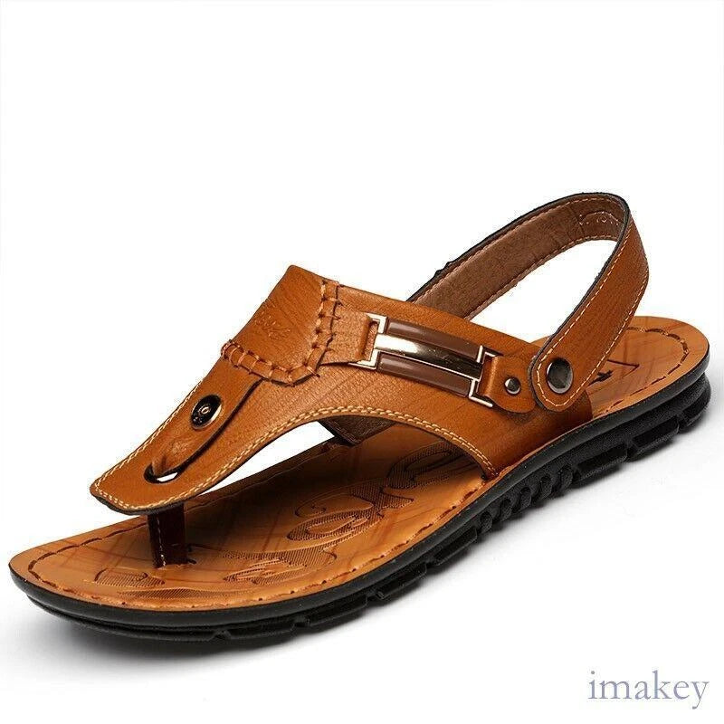 Men's Leather Clip Toe Thong Sandals Slipper Summer Beach Casual Shoes