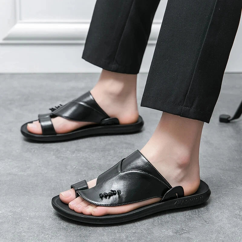 Summer Business Men's Leather Sandals Slippers Formal Outdoor Beach Shoes