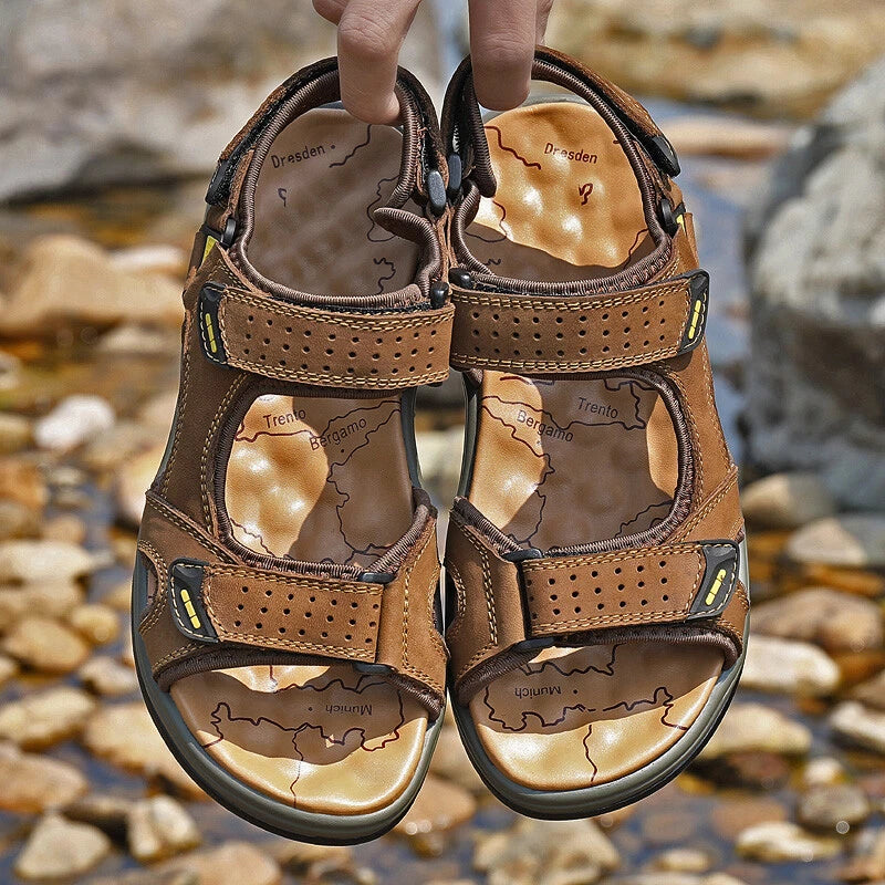 Leather Casual Sandals Slippers Open Toe Men's Breathable Lace Up Beach Outdoor