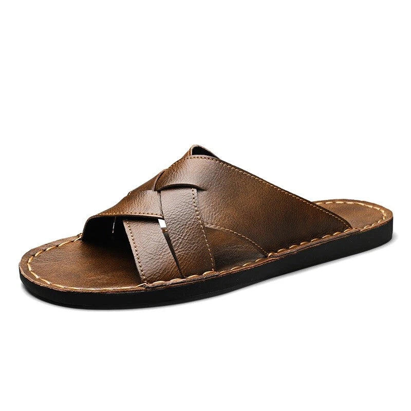 New Mens Casual Leather Sandals Close toe Beach Slippers Slides Outdoor Shoes