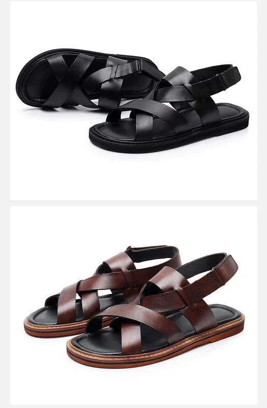 Men's Sandals Casual Beach Cool Slippers Flat Bottom Breathable Roman Sandals