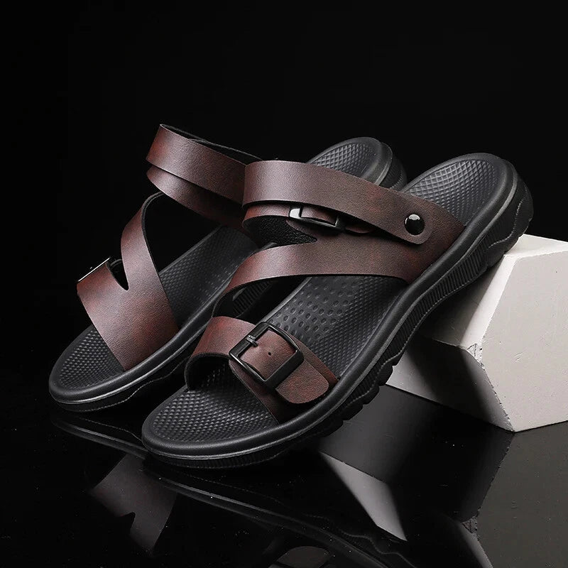 Male Leather Sandals Summer Breathable Slippers Casual Outdoor Flat Beach Shoes