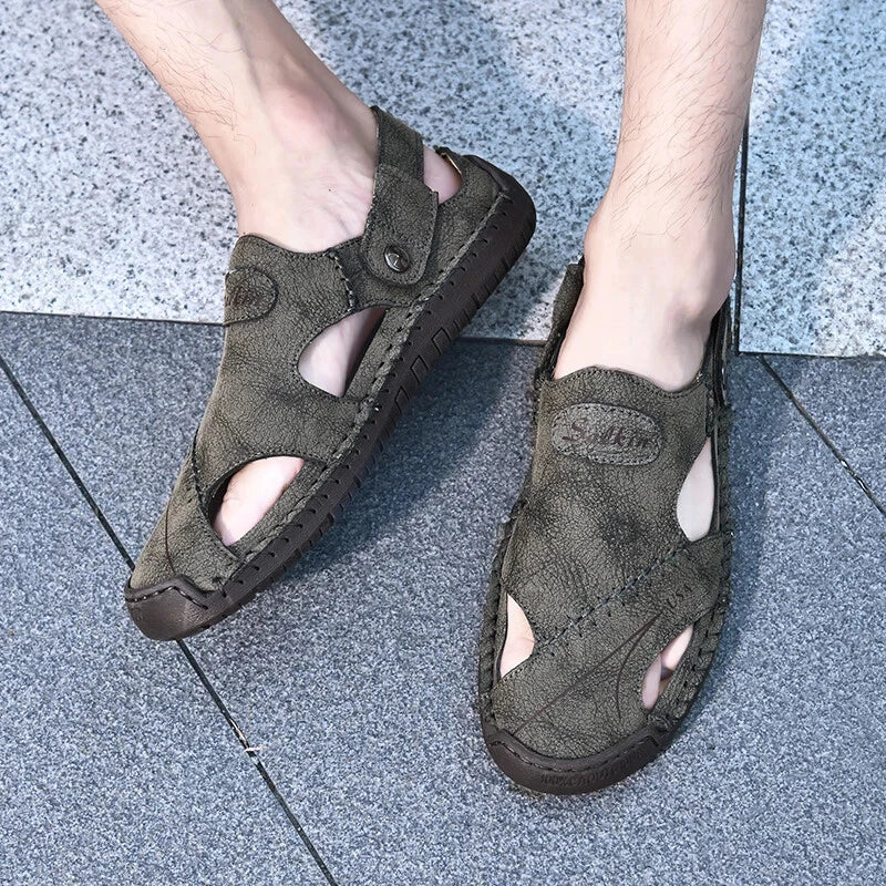 Men Casual Shoes Hollow Breathable Sandals Slip On Flats Slippers Beach Shoes